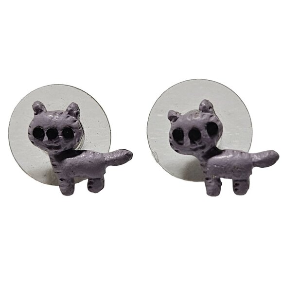 Handmade Purple Cat Stud Earrings Kitty Animal Lovers Fashion Jewelry Women - Picture 1 of 3
